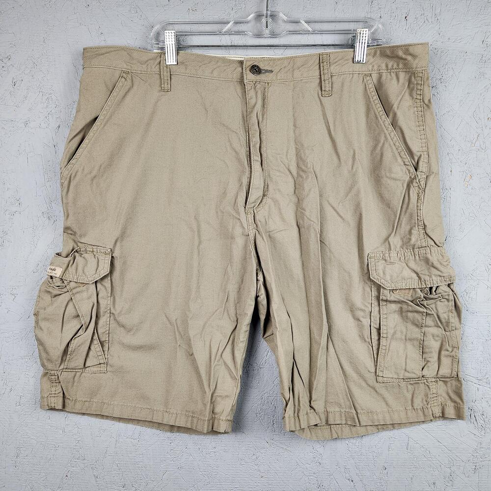 Wrangler Cargo Shorts Mens 40 Beige Grunge Utility Pockets Outdoor Workwear Logo